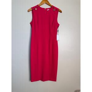 NWT Calvin Klein Pink Sleeveless Sheath Dress with gold button detail